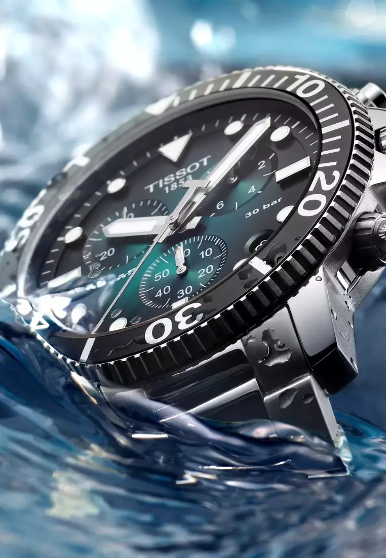 Tissot Seastar 1000 Chronograph 45.5mm Graded Green-Black Dial Stainless Steel Band Quartz Watch T1204171109101