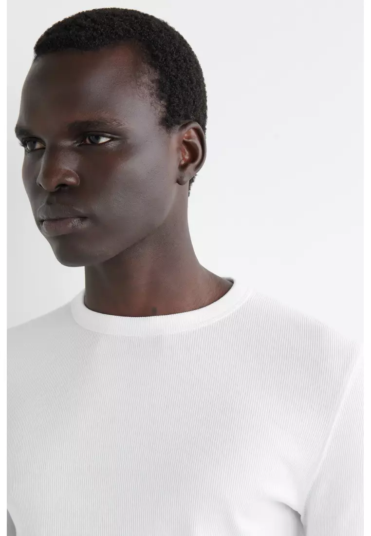 SLIM RIBBED COTTON LONG-SLEEVED T-SHIRT