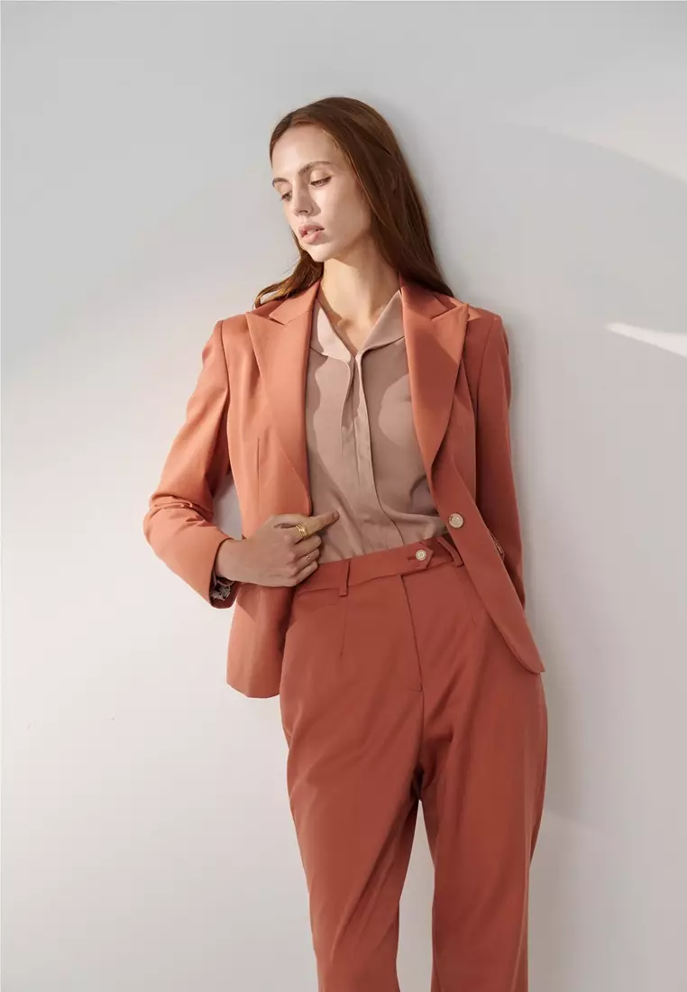 Camel Pink Styled V-neck Blouse