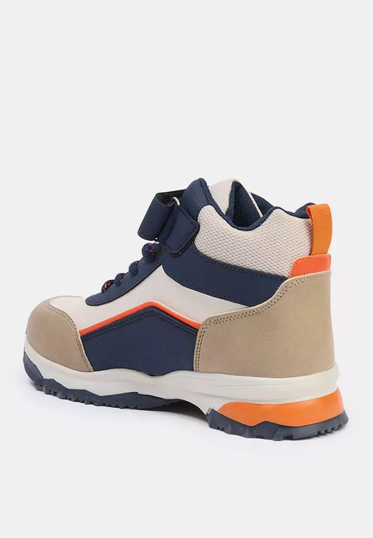 Navy Blue Color Block Velcro Detailed Big Boy Kids Trekking Boots Takaw26Bo00004