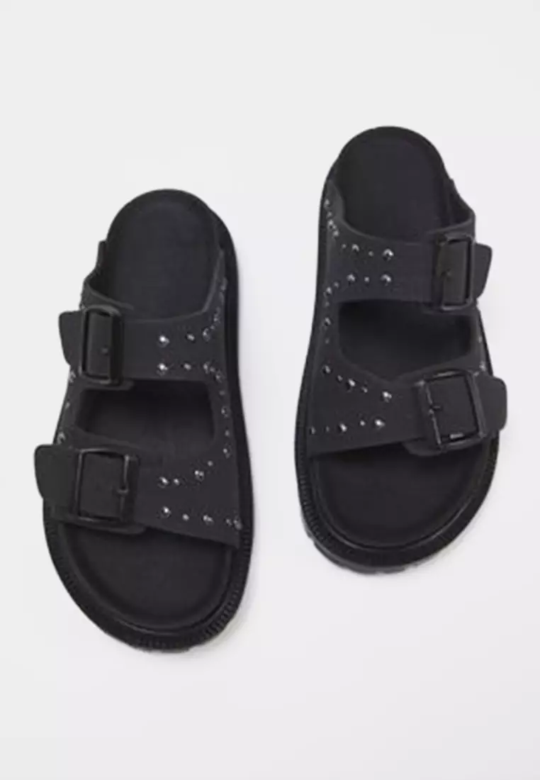 Rivet Double Buckle Slippers