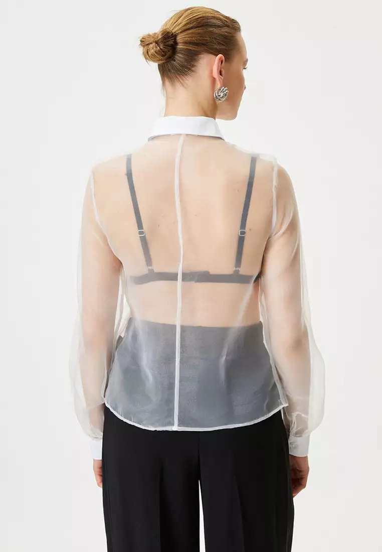 Brooch Collar Tulle Shirt