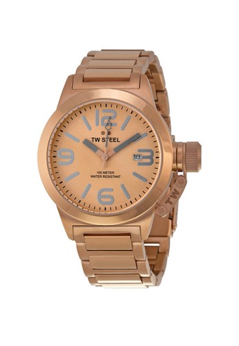 Canteen case PVD Rose Gold plated 3 hands date - Rose Gold coloured dial steel bracelet with Rose Gold PVD plating