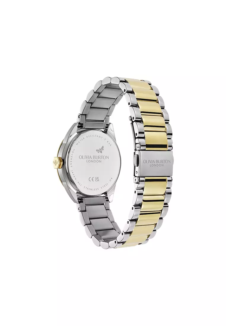 Olivia Burton Sports Luxe Silver White  Dial Hex Second Hand Detail 3 Link Bracelet 34mm - 24000250