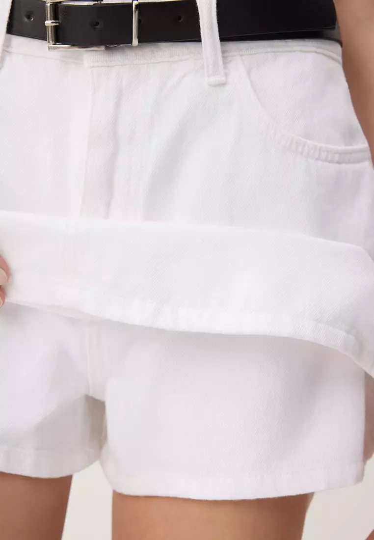 White Belt Detailed Denim Skirt With Skirt-Like Back Detail Twoaw26Sr2