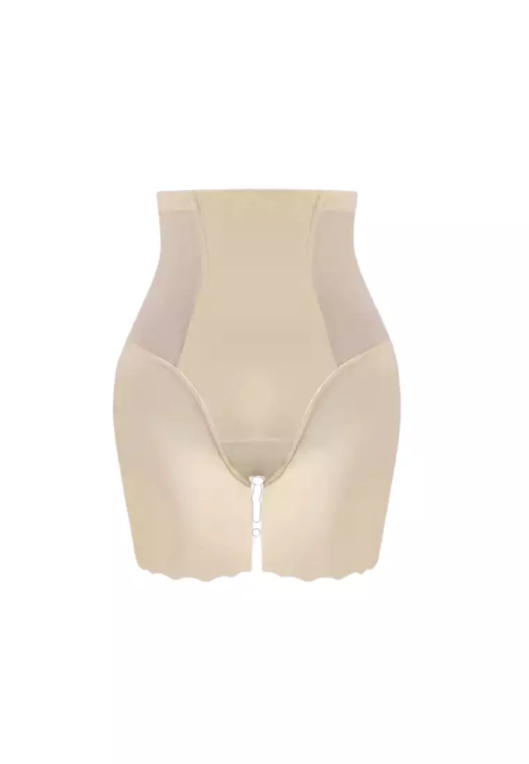 Premium Jazlyn High-Waisted Ice-Silk Contour Shaping & Lifting Girdle Shorts Scallop Hem in Nude