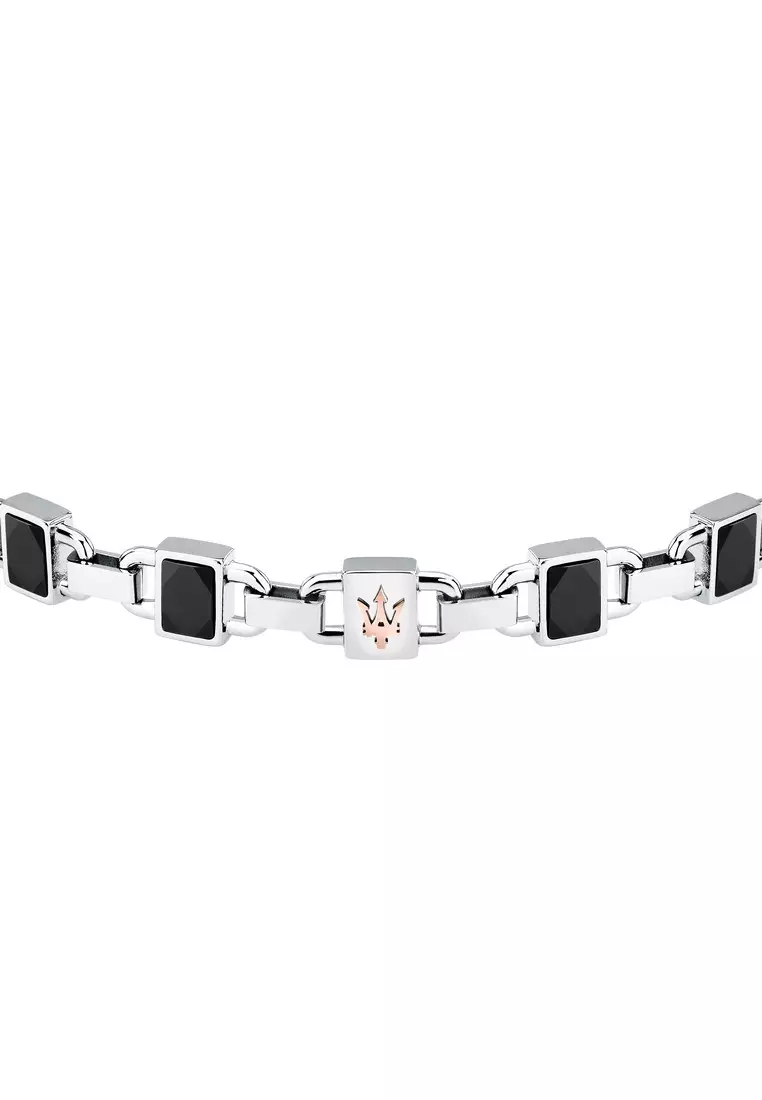 Maserati Jewels 190+30 mm Men's Bracelet, Stainless Steel, Black Ceramic, Rose Gold Logo, JM424ATZ41 (Adjustable)