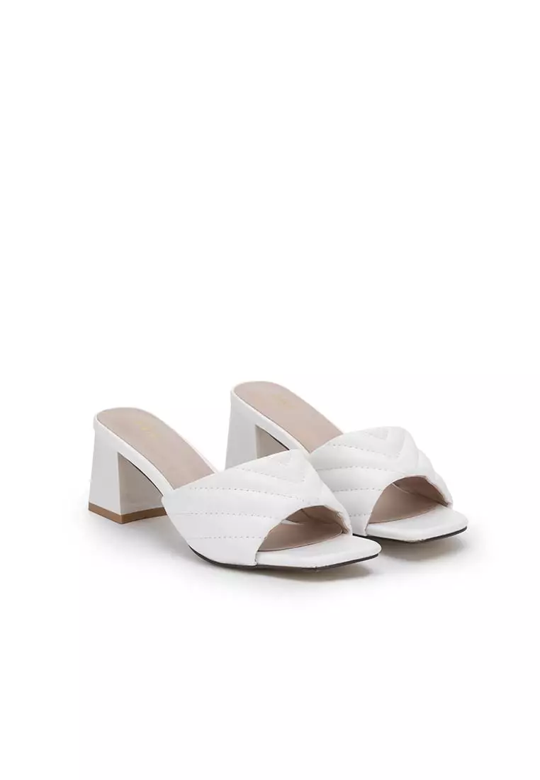 White mule hot sale block heel