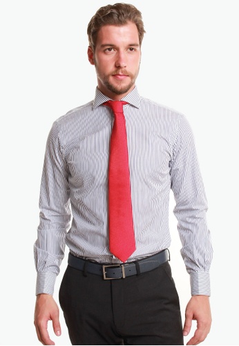 Buy T M Lewin T M Lewin Slim Fit Navy Stripe Cutaway Collar Shirt Online Zalora Malaysia