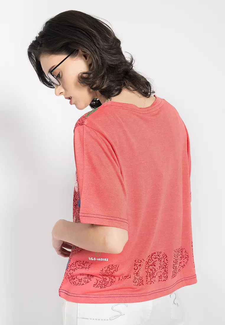LGS - Kaos Wanita - Sablon Motif - Merah - Regular Fit - LTS.555.T996.083.C