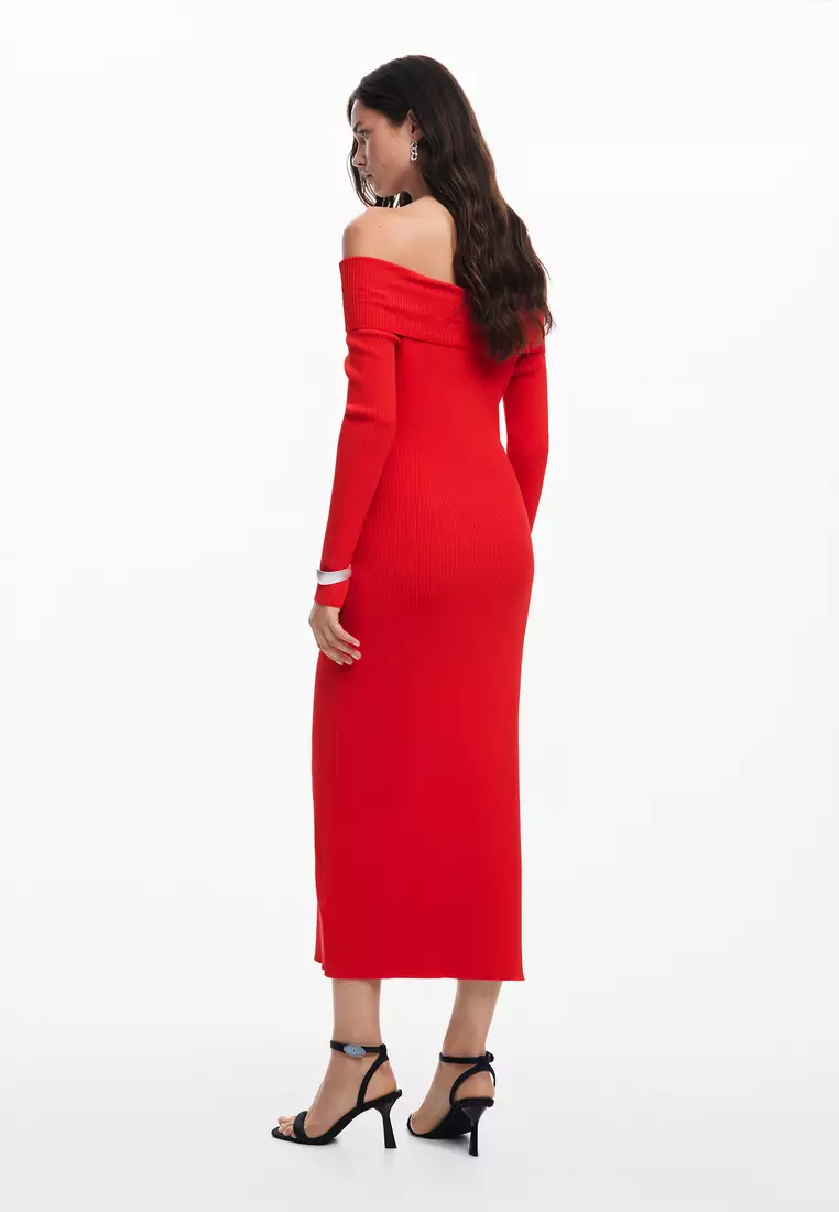 Desigual Woman Bardot neckline dress.