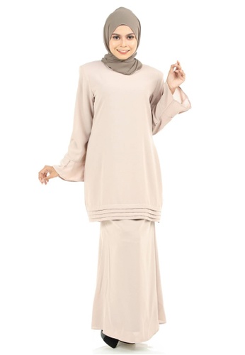 Seraphina Kurung With Bell Sleeves And Layered Hem from Ashura in Beige
