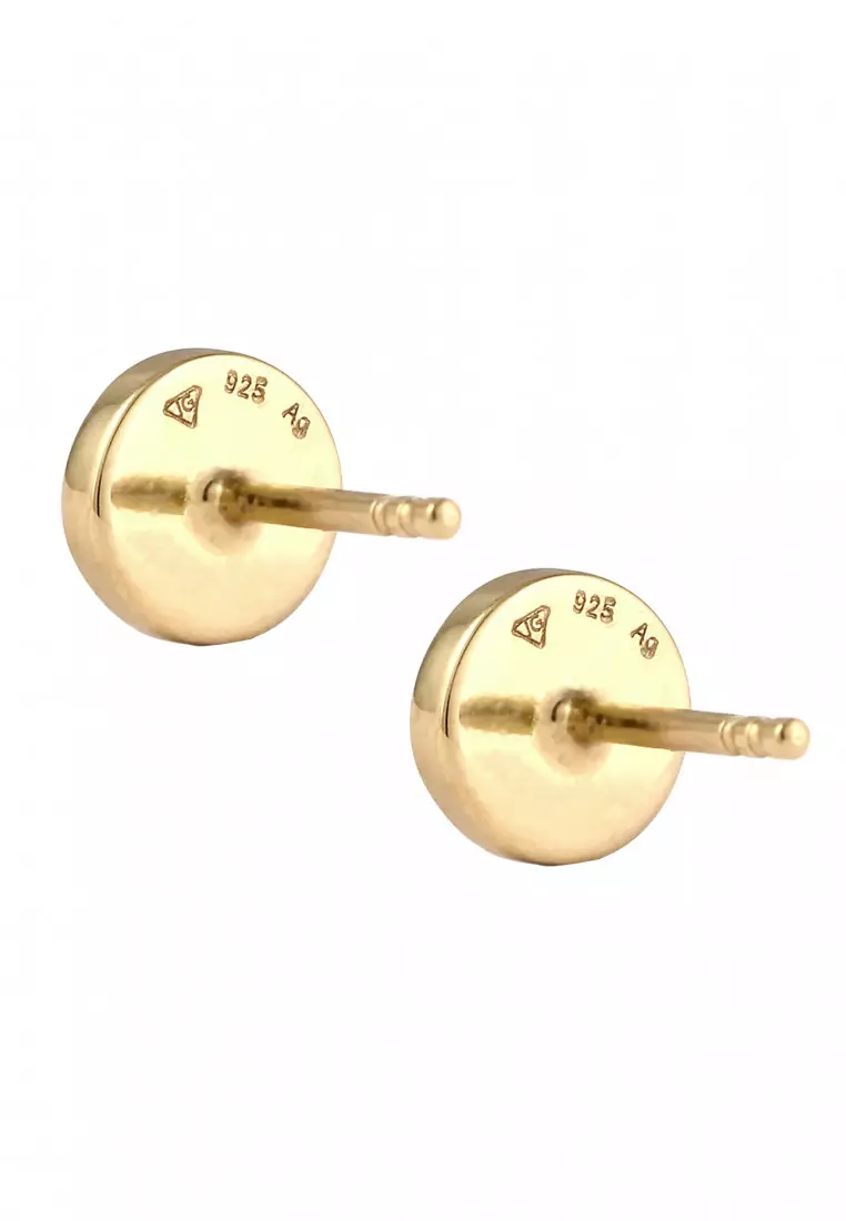 Anting Perhiasan Perak 925 Wanita Circle Moonstone Gold Plated