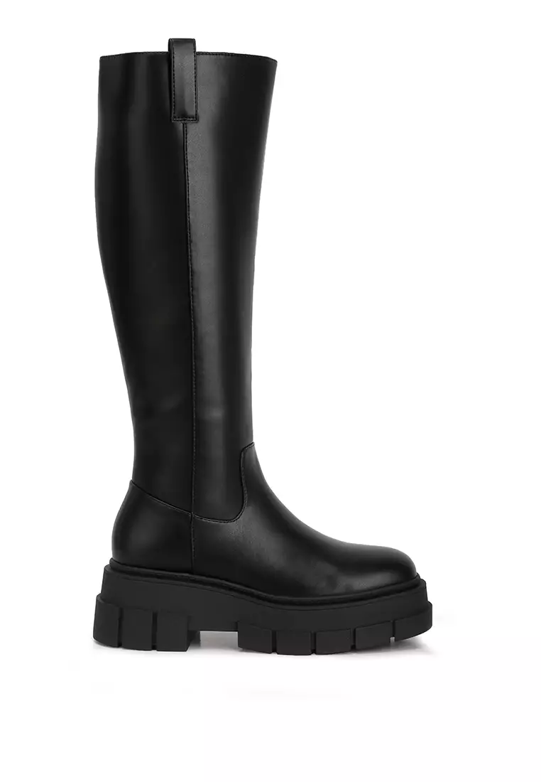 Discount on London Rag  shoes - SKU: Black Faux Leather Chunky Platform Knee Length Boots