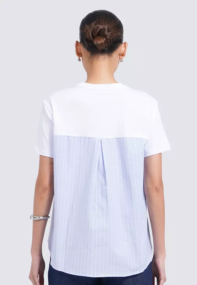 Short Sleeve Top with Contrast Fabric OFF WHITE