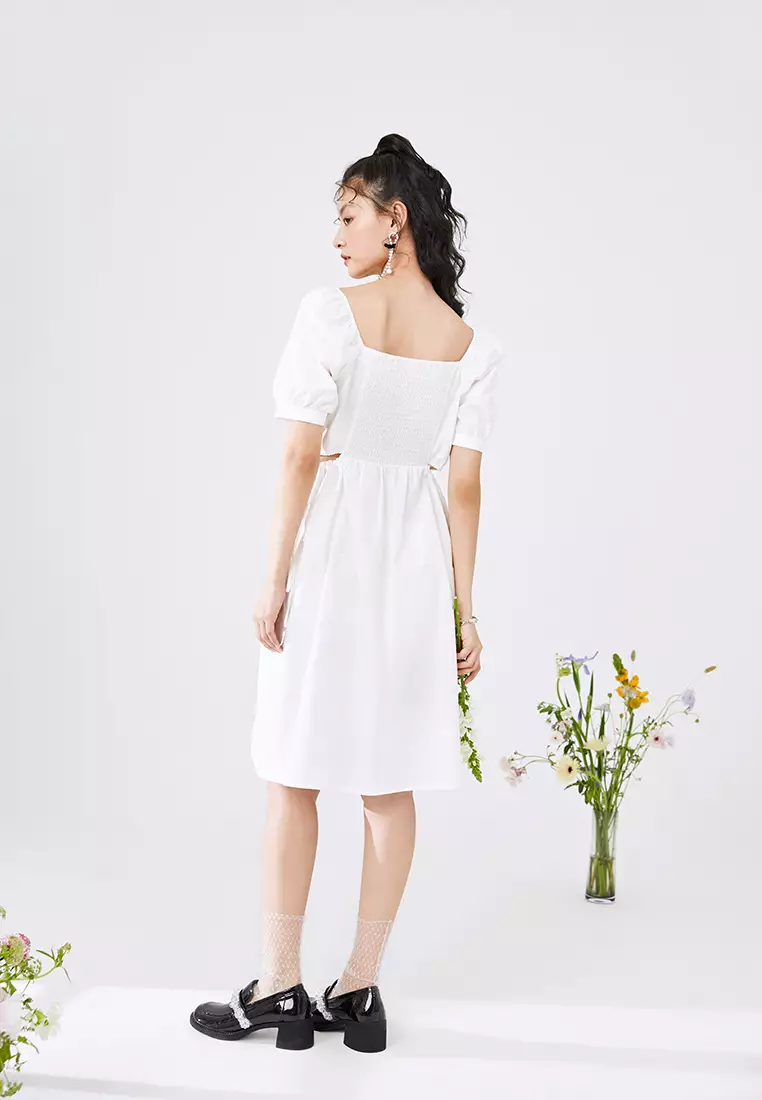 Square Neck Midi Dress with Waist Slits