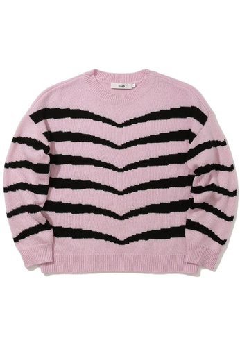 b+ab pink Intarsia striped knit sweater 2717DAABC1678FGS_1