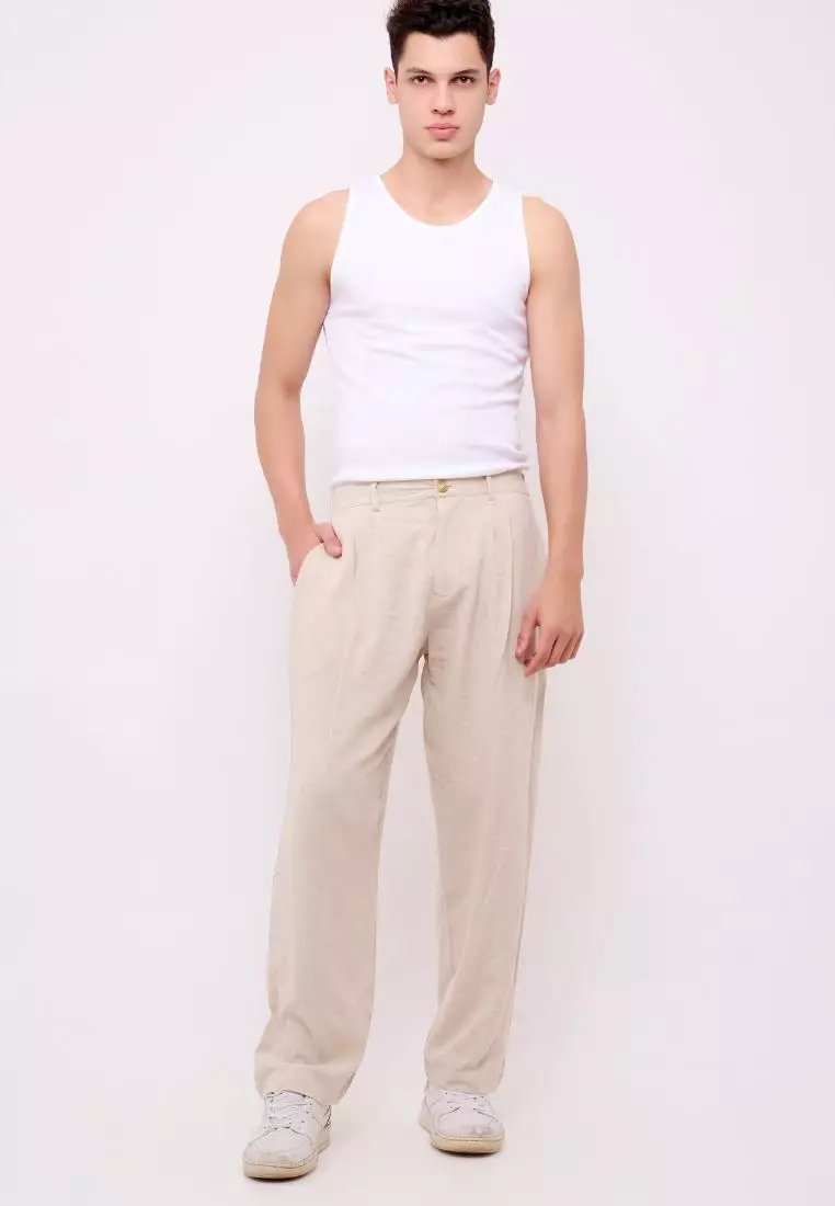 Sand Celana Panjang Linen Pria Cream | Linen Loose Pants Men Cream