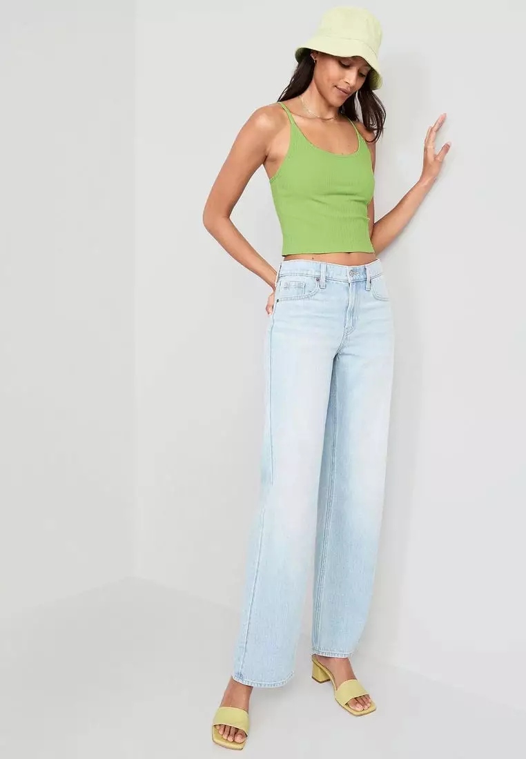 Strappy Rib-Knit Cropped Tank Top for Women