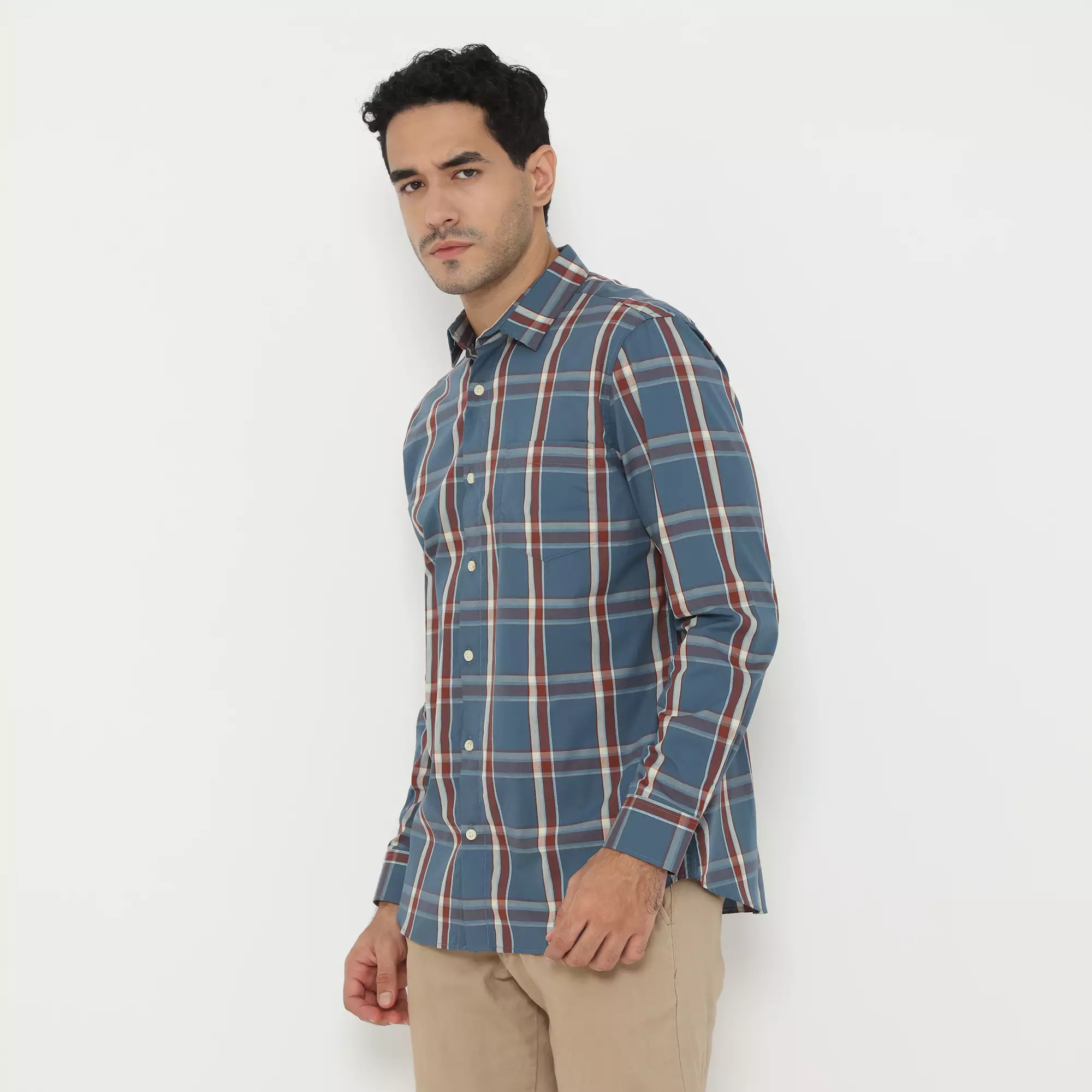 Platini Kemeja Pria Motif Kotak Lengan Panjang 76606