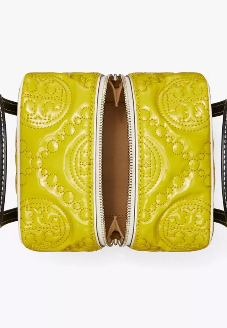 Tory Burch T Monogram Embroidered Patent Cube Island Chartreuse