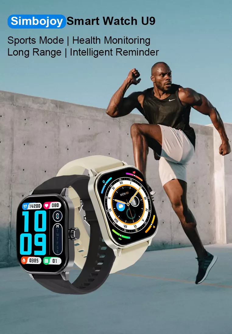 Smart Watch U9 2.1 inch 3D Flexible Surface Bluetooth Calling Temperature Measurement Jam Pintar Black