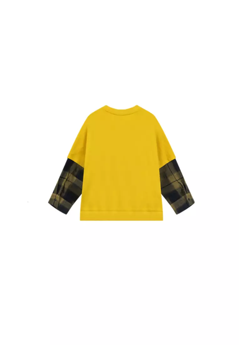 男童卫衣春秋款假两件连袖圆领上衣