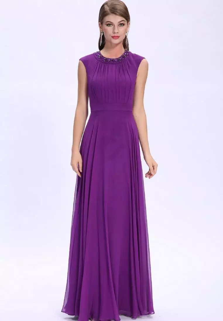 Elegant Style Silk Chiffon Beaded Evening Dress