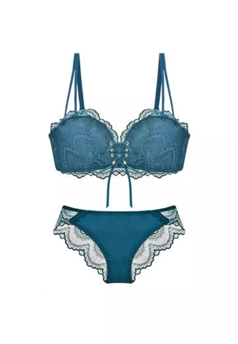 teal green net bra and panty set