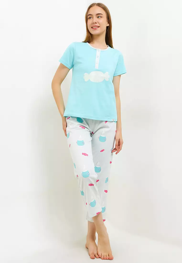 Pyjama Baju Tidur Short Sleeve Long Pants Sleepwear