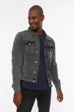 Slim fit black denim jacket online