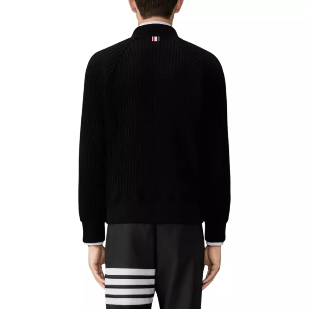 Wool Waffle Raglan 4-Bar Bomber Jacket Black
