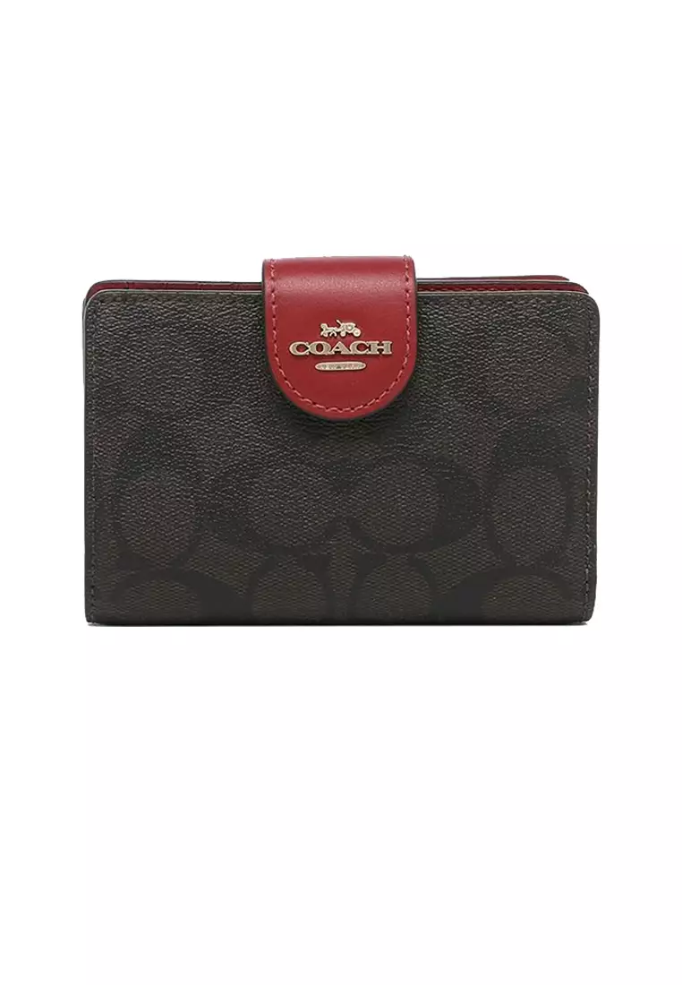 Coach Coach Medium Corner Zip Wallet In Signature Canvas C0082 Dark