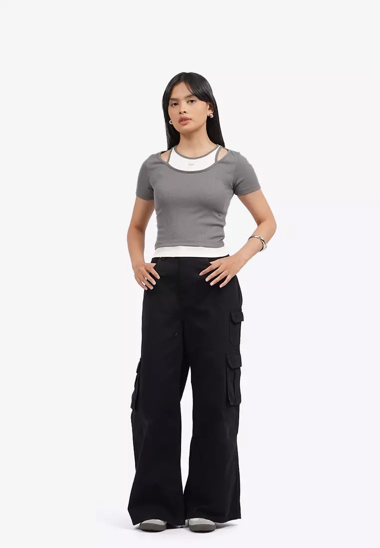 Double Layer Short Sleeve Crop Top