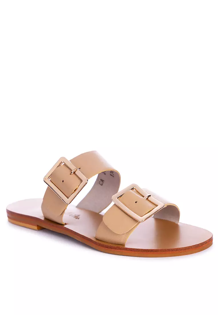 Discount on Carmelletes  shoes - SKU: Two Strap Leather Slide Flats