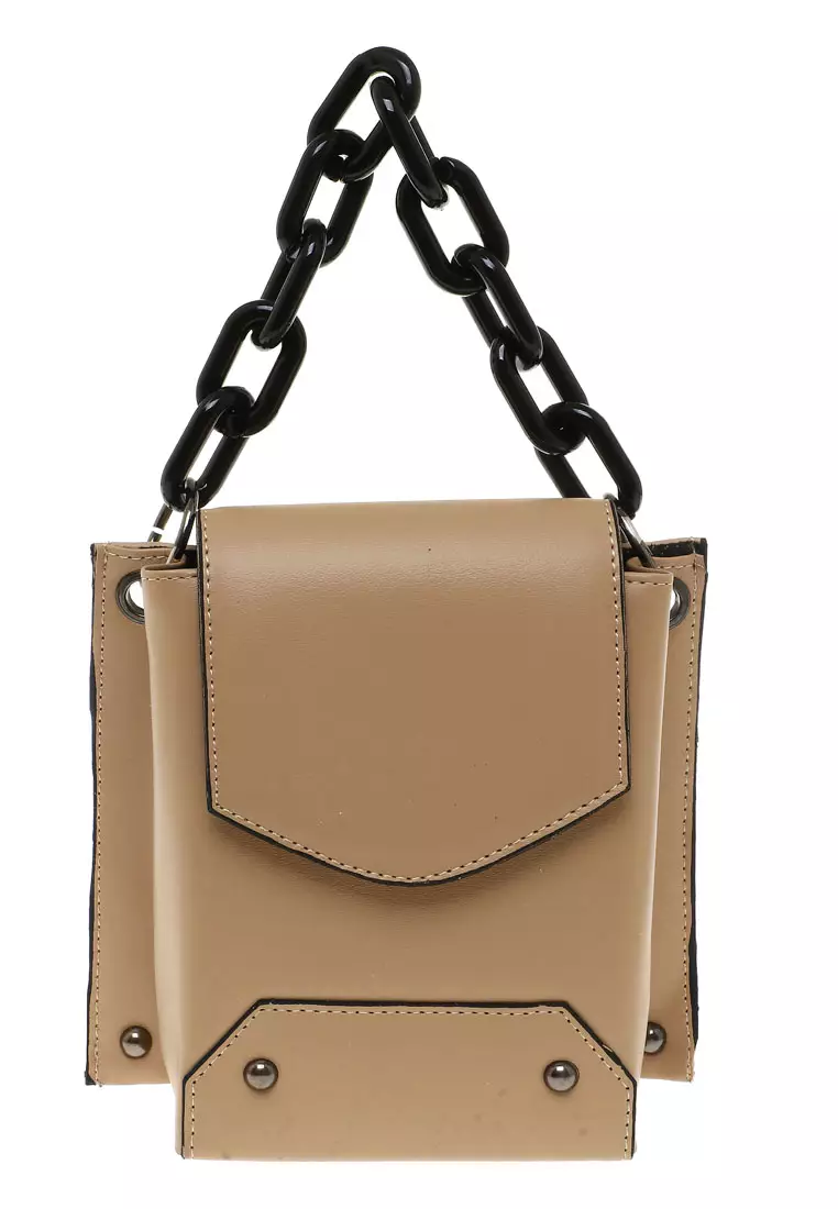 Xena Slingbag Wanita Tali Rantai Motif Polos High Quality Premium - Cream