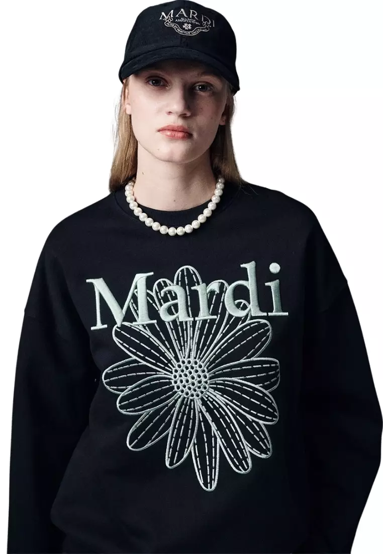 ●Mardi Mercredi●UNISEX SWEATSHIRT NEEDLEWORK_BLACK MINT SWEATSHIRT FLOWERMARDI NEEDLEWORK_BLACK MINT - MARDI MERCREDI
