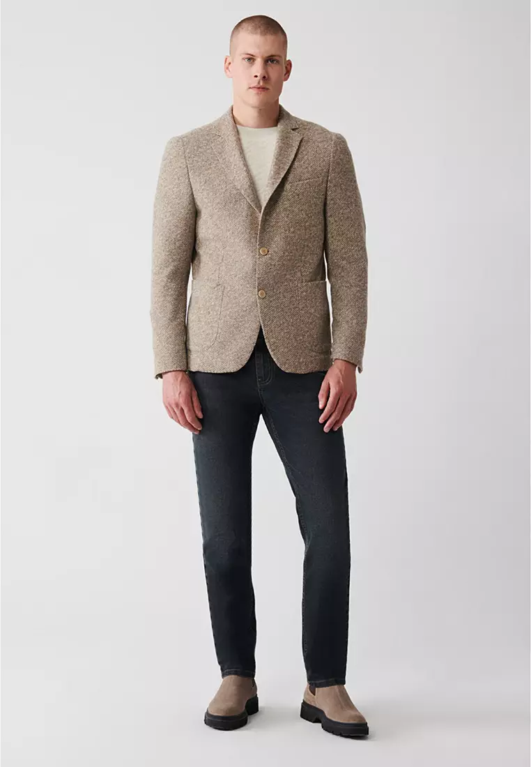 Men's Beige Wool Blended Unlined Double Slit Jacket A32Y4013