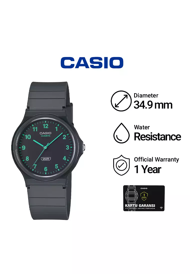 Casio MQ-24B-8B - Jam Tangan Analog Pria - Black Green Resin Band