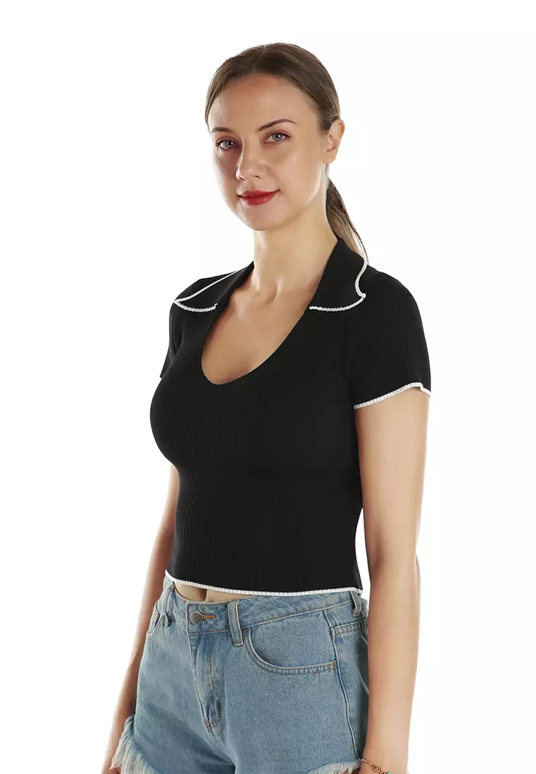 Deep Scoop Neck Polo Tshirt