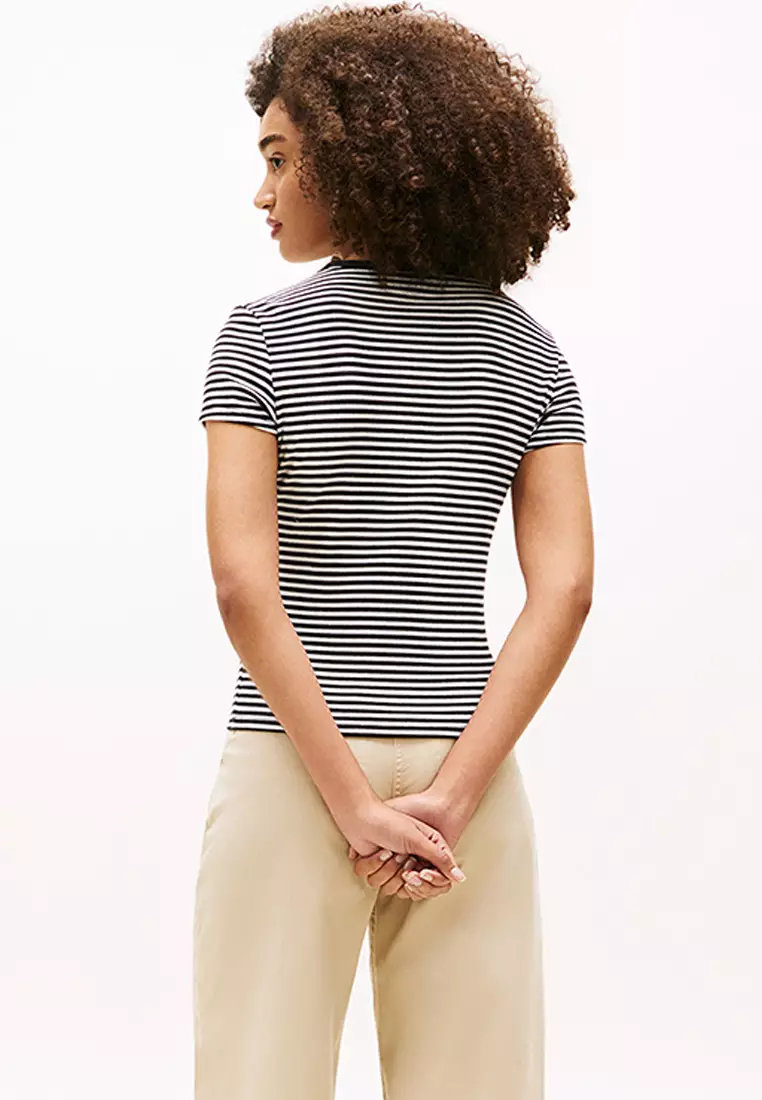 羅紋修身圓領T恤 - Tommy Jeans