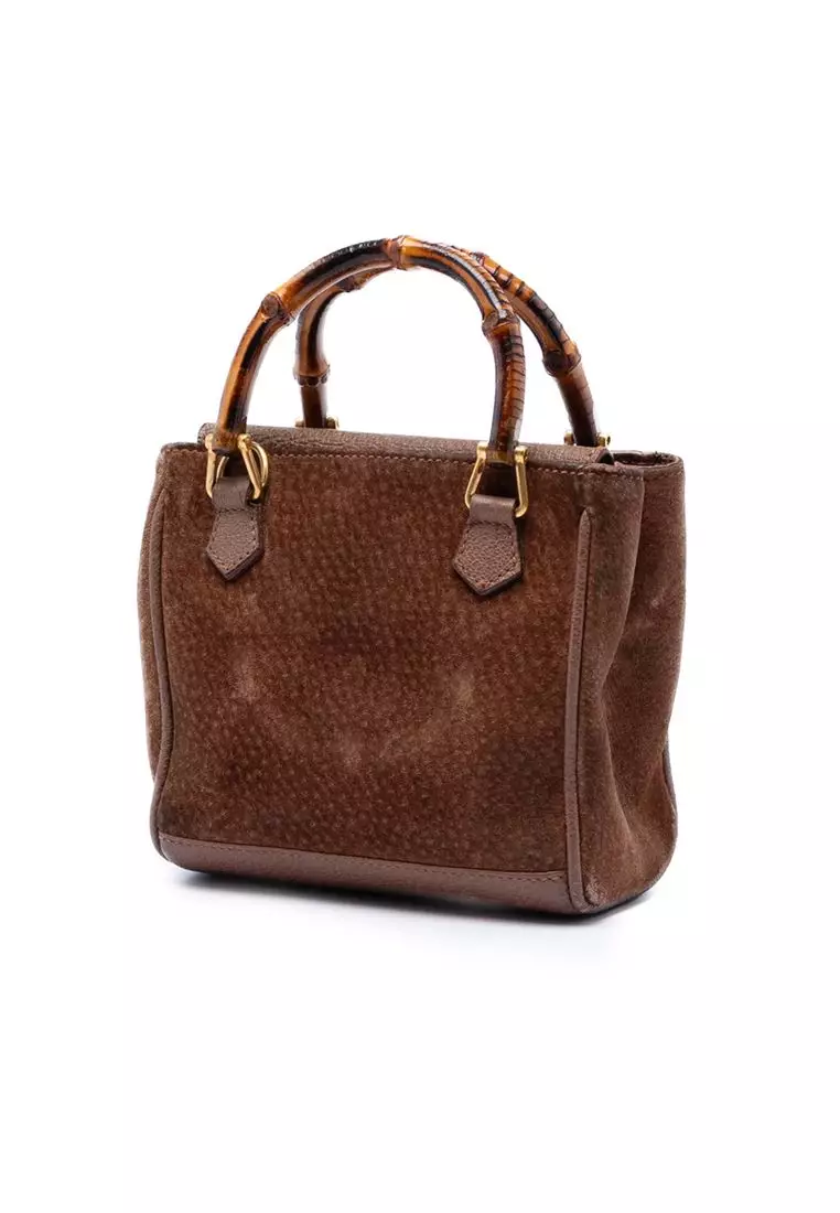 Pre-Loved Gucci Mini Suede Bamboo Satchel