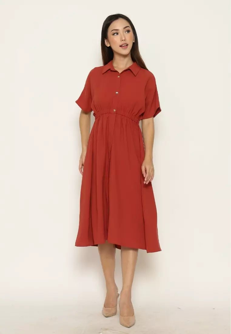 Urban Exchange Gabby Dress Terracota - Gaun Kasual Midi Dress