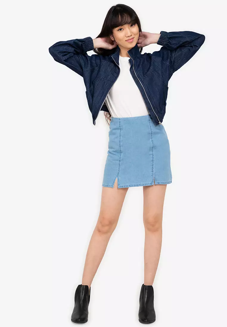Buy ZALORA BASICS Split Front Mini Denim Skirt 2024 Online ZALORA Philippines