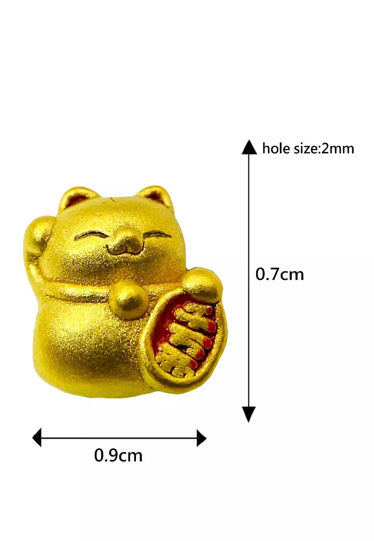 [SPECIAL] LITZ 999 (24K) Gold Lucky Cat Charm With 4mm Agate Bracelet 招财猫手链 EPC1046-MB-B (0.25+/-)
