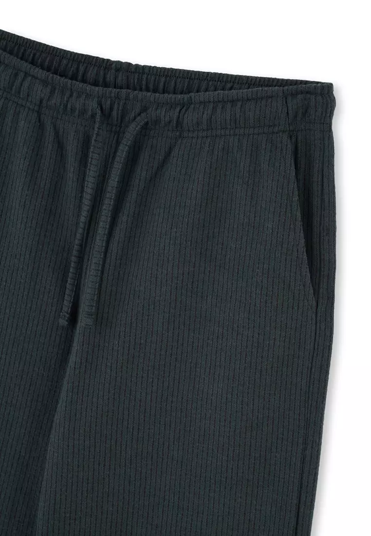 Green Knitwear Bottom Trousers, Striped, Regular Fit, Sleepwear for Men