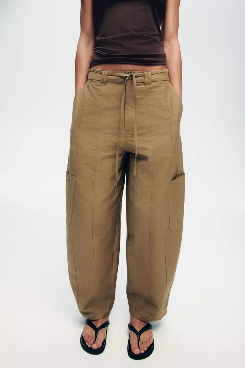 Tie-belt cargo trousers