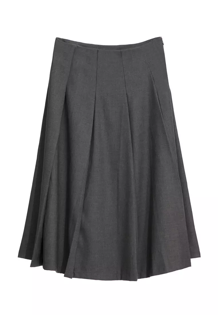 Basic Grey Pleated Midi Skirt