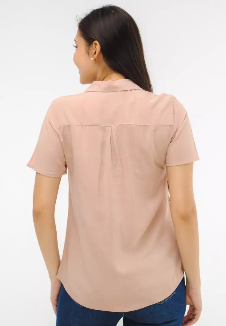 Woven Plain Rayon Short Sleeves Blouse