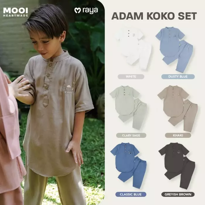 Mooi Adam Koko Set Setelan Koko Anak Raya Collection V1 - Greyish Brown